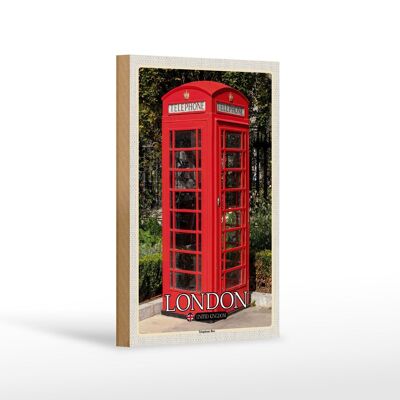 Cartello in legno città Londra Regno Unito Cabina telefonica 12x18 cm
