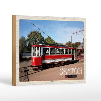 Letrero de madera ciudades Seaton Tramway Reino Unido Inglaterra 18x12 cm decoración