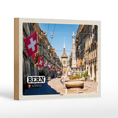 Holzschild Reise Bern Schweiz Altstadt Flaggen 18x12 cm Dekoration