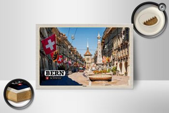Panneau en bois voyage Berne Suisse drapeaux de la vieille ville 18x12 cm décoration 2
