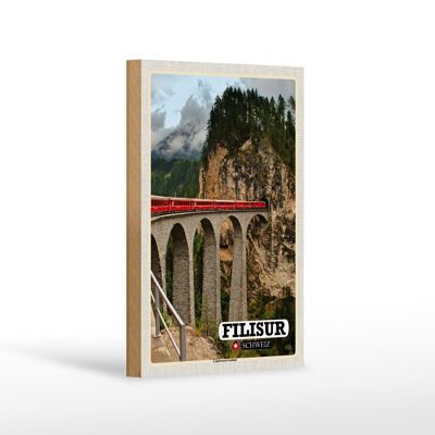Cartello in legno da viaggio Filisur Svizzera Viadotto Landwasser 12x18 cm