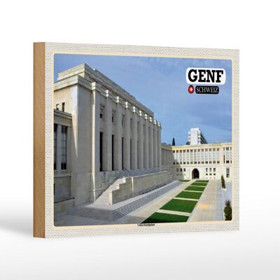 Cartel de madera viaje Ginebra Suiza Palacio de la Liga de las Naciones 18x12 cm decoración