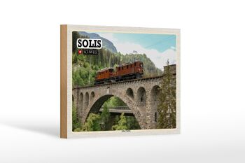 Panneau en bois voyage Solis Suisse Soliser Viaduc Pont 18x12 cm 1