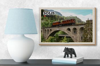 Panneau en bois voyage Solis Suisse Soliser Viaduc Pont 18x12 cm 3