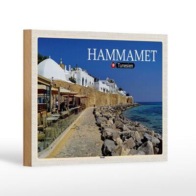 Cartel de madera viaje Hammamet Túnez playa mar 18x12 cm decoración