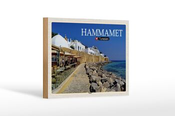 Panneau en bois voyage Hammamet Tunisie mer plage 18x12 cm décoration 1