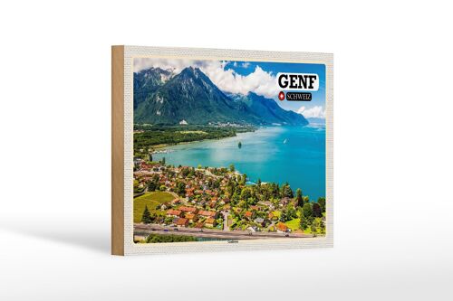 Holzschild Reise Genf Schweiz Genfersee Natur 18x12 cm Dekoration