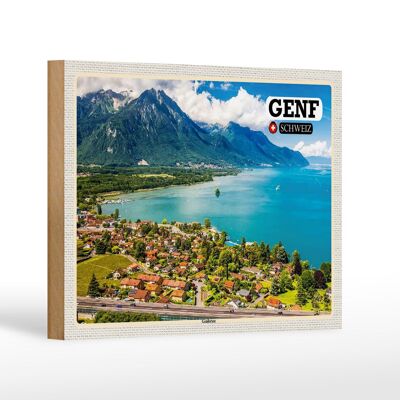 Cartel de madera viaje Ginebra Suiza Lago Lemán naturaleza 18x12 cm decoración