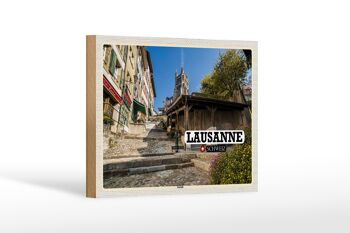Panneau en bois voyage Lausanne Suisse architecture vieille ville 18x12 cm 1