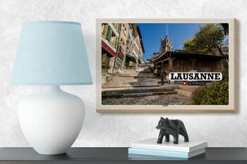 Panneau en bois voyage Lausanne Suisse architecture vieille ville 18x12 cm 3