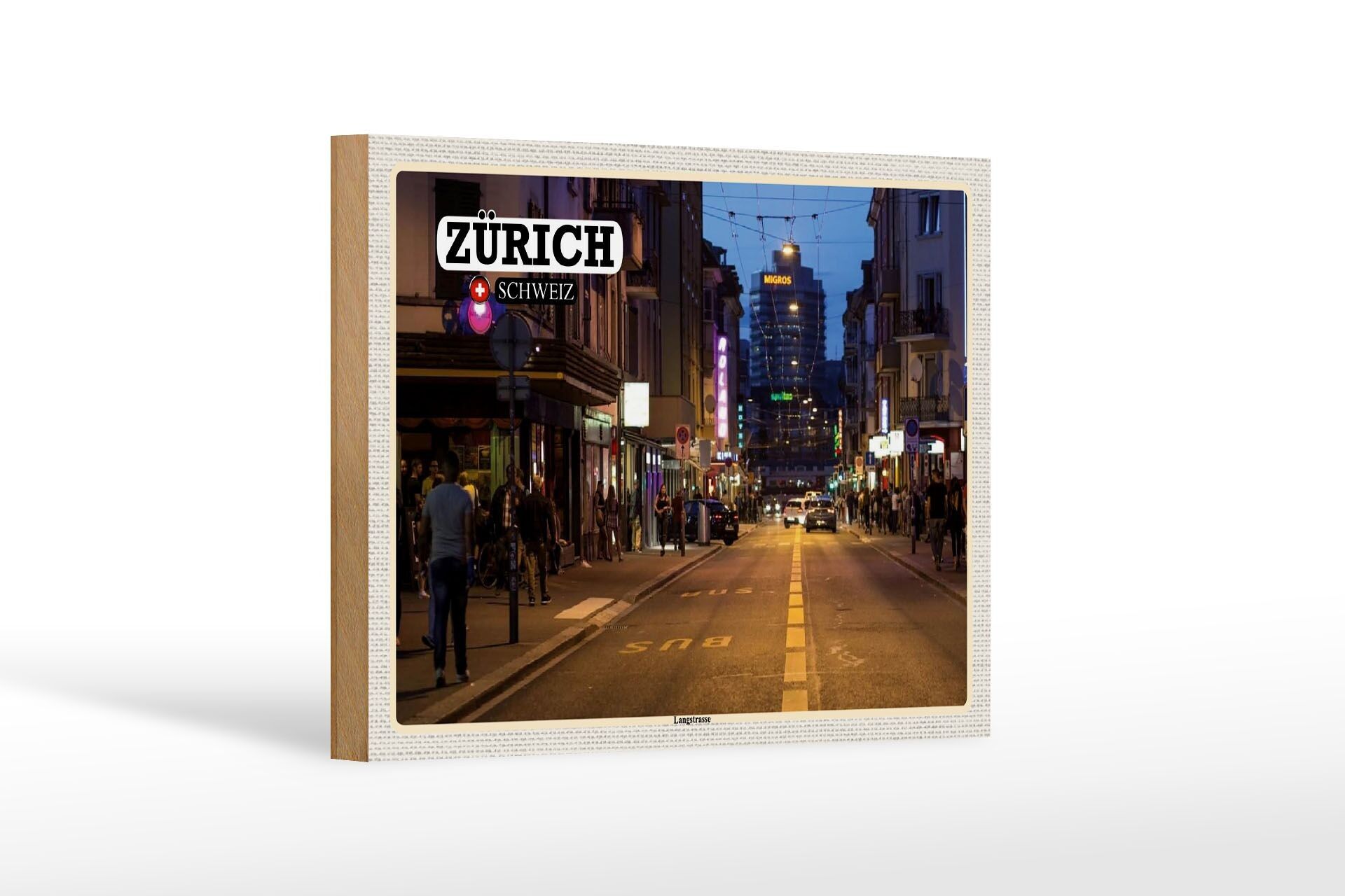 Cartello in legno da viaggio Zurigo Svizzera Langstrasse 18x12 cm decorazione