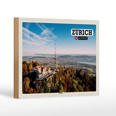 Cartel de madera viaje Zurich Suiza Uetliberg ciudad 18x12 cm decoración