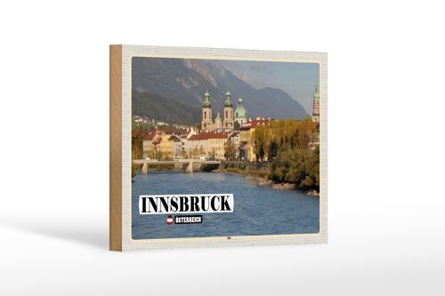 Holzschild Reise Innsbruck Österreich Inn Fluss 18x12 cm Dekoration