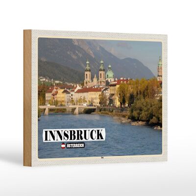 Cartel de madera viaje Innsbruck Austria Inn River 18x12 cm decoración