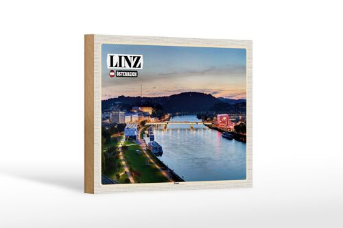 Holzschild Reise Linz Österreich Donau Fluss 18x12 cm Dekoration