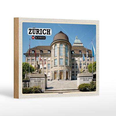 Cartel de madera viaje Zurich Suiza Centro Universitario 18x12 cm