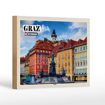 Cartello in legno viaggio Graz Austria architettura della città vecchia 18x12 cm