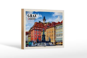 Panneau en bois voyage Graz Autriche architecture de la vieille ville 18x12 cm 1