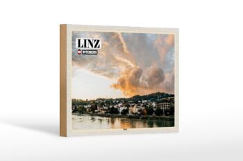 Panneau en bois voyage Linz Autriche rivière Urfahr 18x12 cm décoration 1