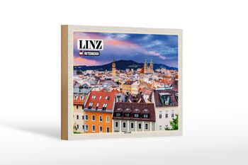 Panneau en bois voyage Linz Autriche centre-ville 18x12 cm décoration 1