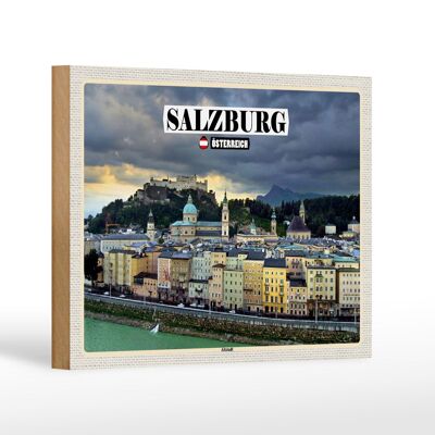 Cartel de madera viaje Salzburgo Austria casco antiguo 18x12 cm decoración