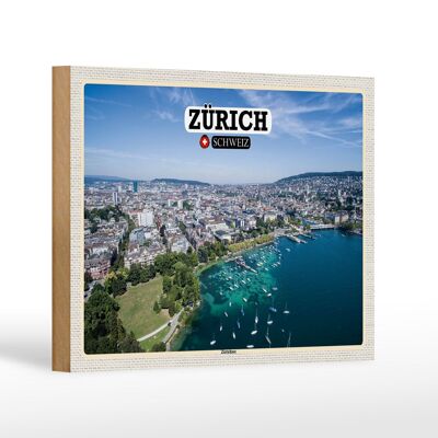 Cartel de madera viaje Zurich Suiza Lago Zurich barcos 18x12 cm decoración
