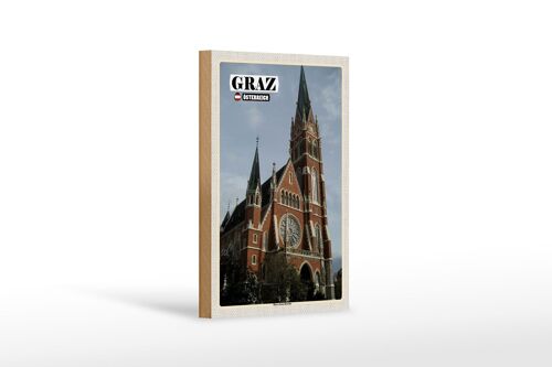 Holzschild Reise Graz Österreich Herz-Jesu-Kirche 12x18 cm