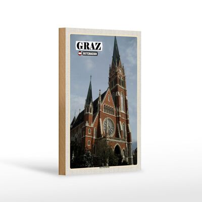 Holzschild Reise Graz Österreich Herz-Jesu-Kirche 12x18 cm