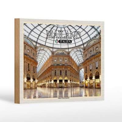Cartello in legno da viaggio Milano Galleria Vittorio Emanuele 18x12 cm
