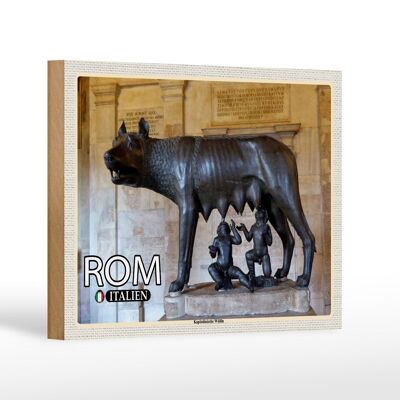 Cartel de madera viaje Roma Italia Loba Capitolina 18x12 cm