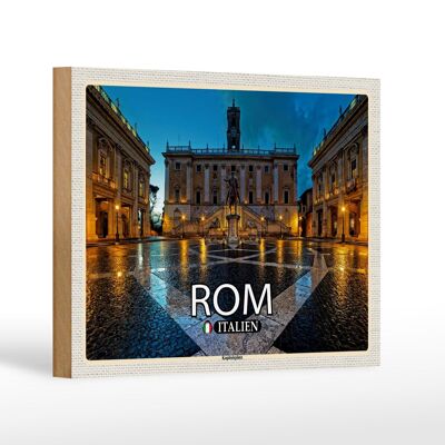 Cartel de madera viaje Roma Italia Plaza del Capitolio arquitectura 18x12 cm