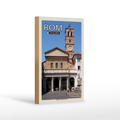 Cartel de madera viaje Roma Basílica Santa María Trastevere 12x18 cm
