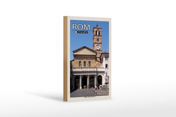Panneau en bois voyage Rome Basilique Santa Maria Trastevere 12x18 cm 1