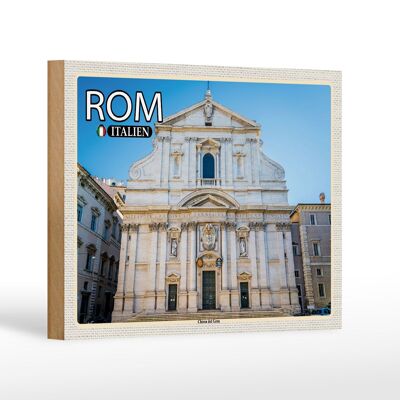 Cartel de madera viaje Roma Italia Chiesa del Gesu 18x12 cm decoración