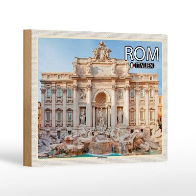 Cartello in legno viaggio Roma Italia Fontana di Trevi scultura 18x12 cm