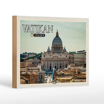 Cartel de madera viaje Vaticano Italia Basílica de San Pedro Papa 18x12 cm decoración