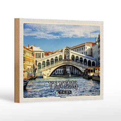 Holzschild Reise Venedig Italien Rialto Brücke 18x12 cm Dekoration