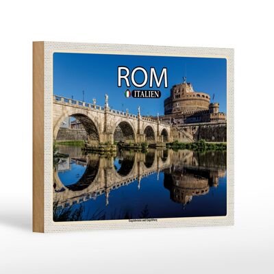 Cartel de madera viaje Roma Italia Puente de Sant'Angelo 18x12 cm
