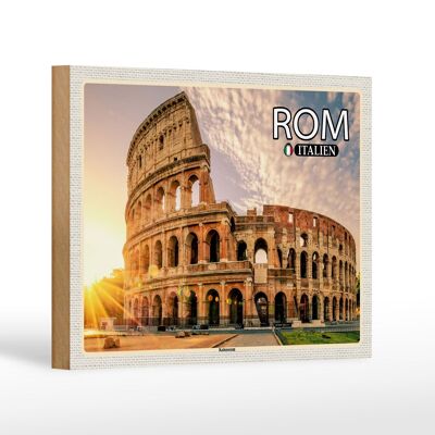 Cartel de madera viaje Roma Italia Coliseo arquitectura 18x12 cm
