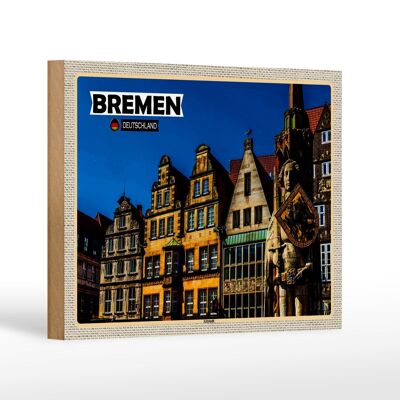 Letrero de madera ciudades Bremen Alemania casco antiguo 18x12 cm decoración