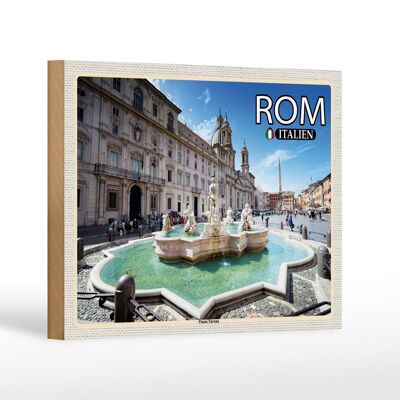 Cartel de madera viaje Roma Italia Piazza Navona escultura 18x12 cm