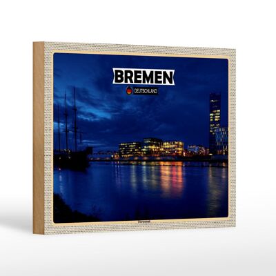 Letrero de madera ciudades Bremen Alemania Weserstadion 18x12 cm decoración