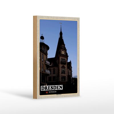 Wooden sign cities Dresden Germany town hall Plauen 12x18 cm