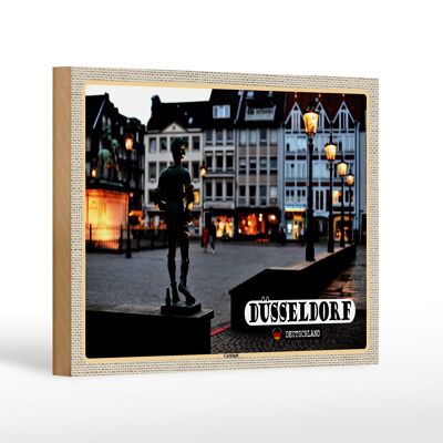 Holzschild Städte Düsseldorf Carlstadt Skulptur 18x12 cm Dekoration