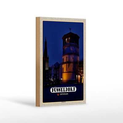 Cartel de madera ciudades Düsseldorf castillo torre arquitectura 12x18 cm decoración