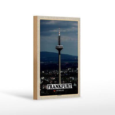 Letrero de madera ciudades Frankfurt Torre Europea vista 18x12 cm decoración