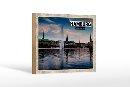 Holzschild Städte Hamburg Alster Blick auf Fluss 18x12 cm Dekoration