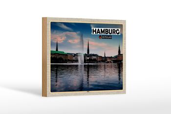 Panneau en bois villes Hambourg Alster vue rivière 18x12 cm décoration 1