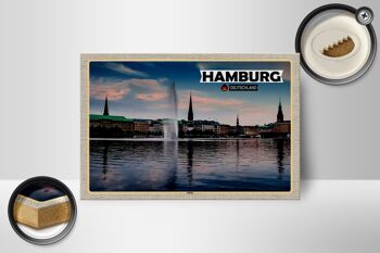 Panneau en bois villes Hambourg Alster vue rivière 18x12 cm décoration 2
