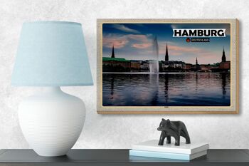 Panneau en bois villes Hambourg Alster vue rivière 18x12 cm décoration 3